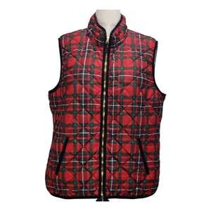 Old Navy Quilted Puffer Vest Womens Sz XXL Red Plaid Preppy Fall Outerwear